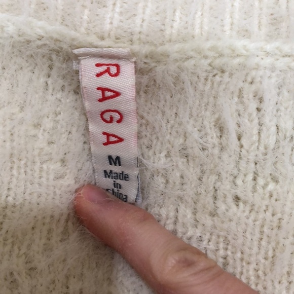 Anthropologie Raga Sweater Size Medium Ecru Cream Windowpane Fuzzy Knit - Picture 6 of 10